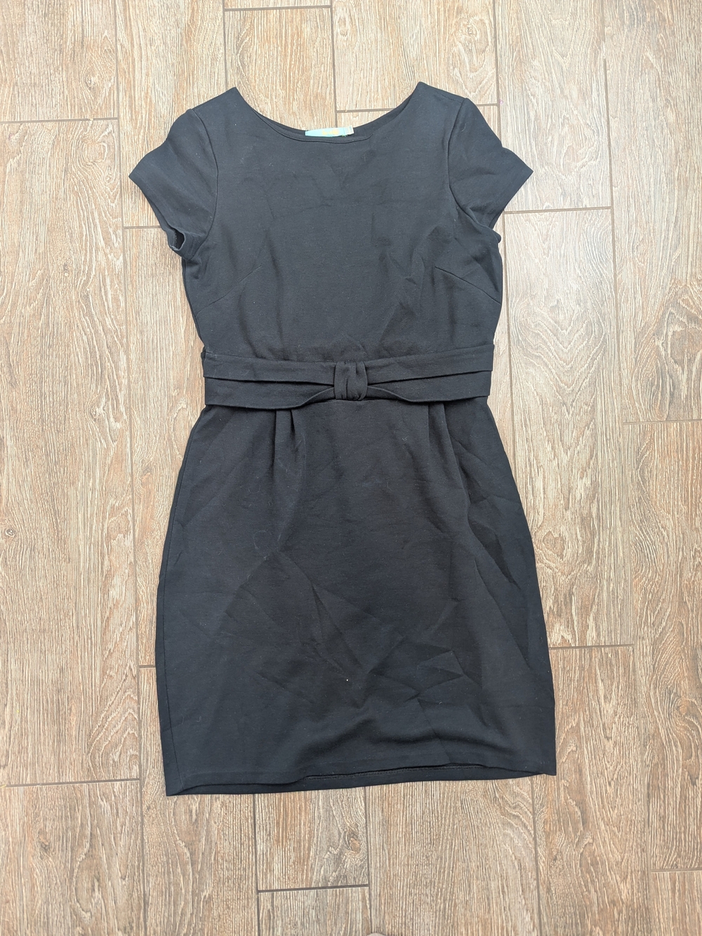 Boden Black Jersey Dress Knee Length Size 10 Belted Short Sleeve Stretchy Midi